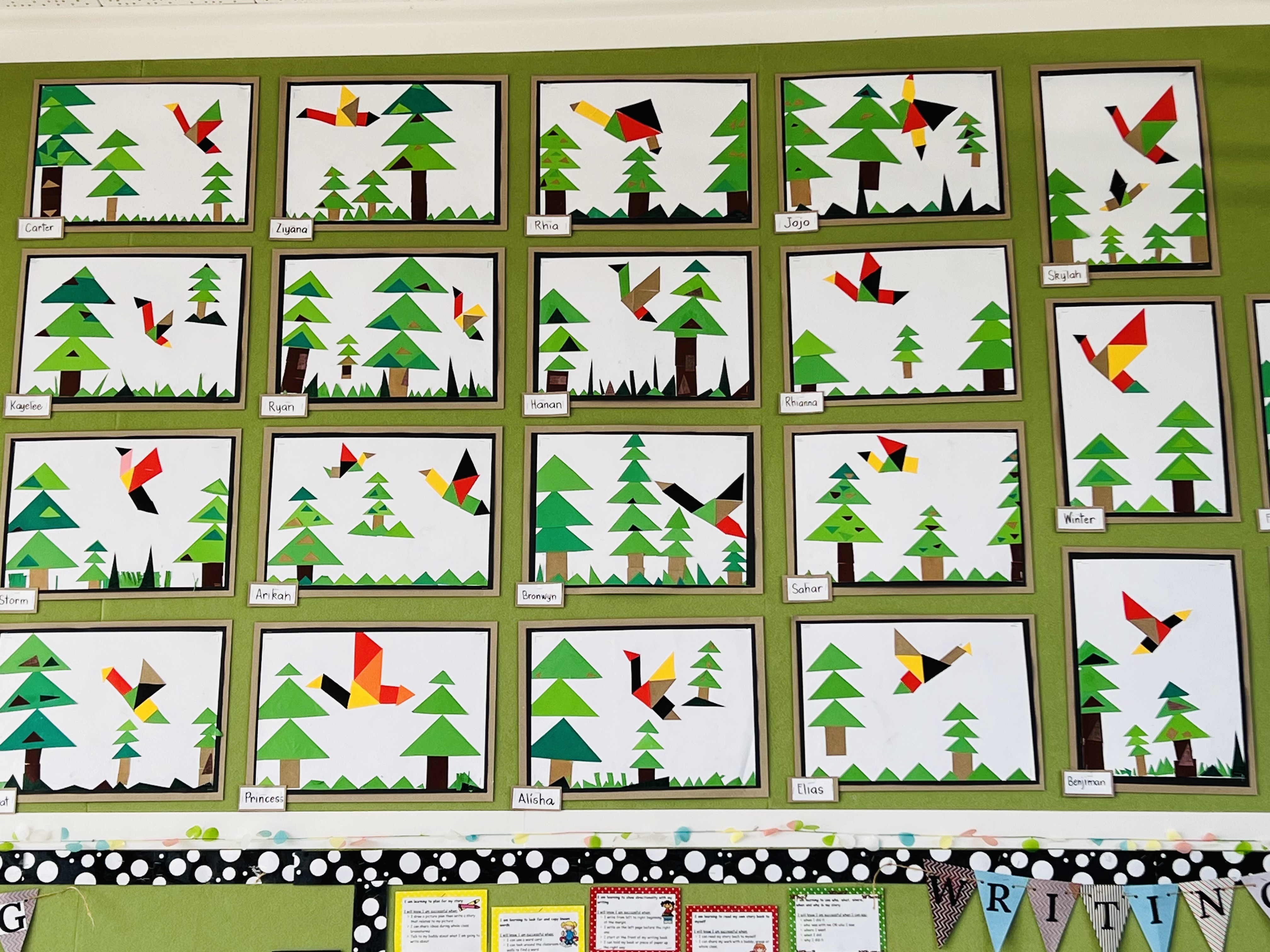 Definitely one of the beautiful spots in the classroom at the moment. Tangram: trees and birds